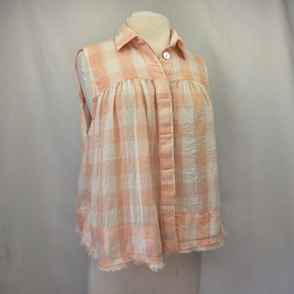 Free People Hey There Sunrise Sleeveless Button Down Top Peach & White Size Smal